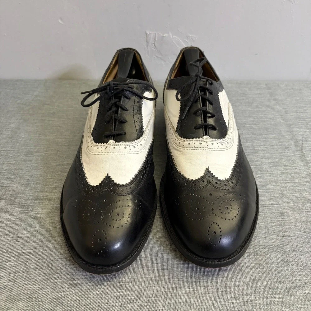 T.O.‎ Dey Wingtip Oxfords Mens 10 Black White Custom Made Spectator Vintage NY